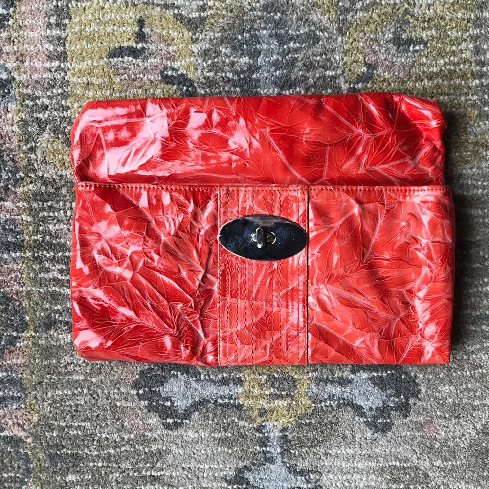 Glossy Fire Orange Oversized Fold over Clutch